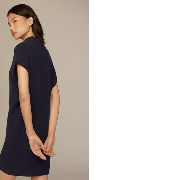 By Anthropologie Short-Sleeve Mock-Neck Sweater Mini Dress XL BLUE new with taG - Picture 2 of 6